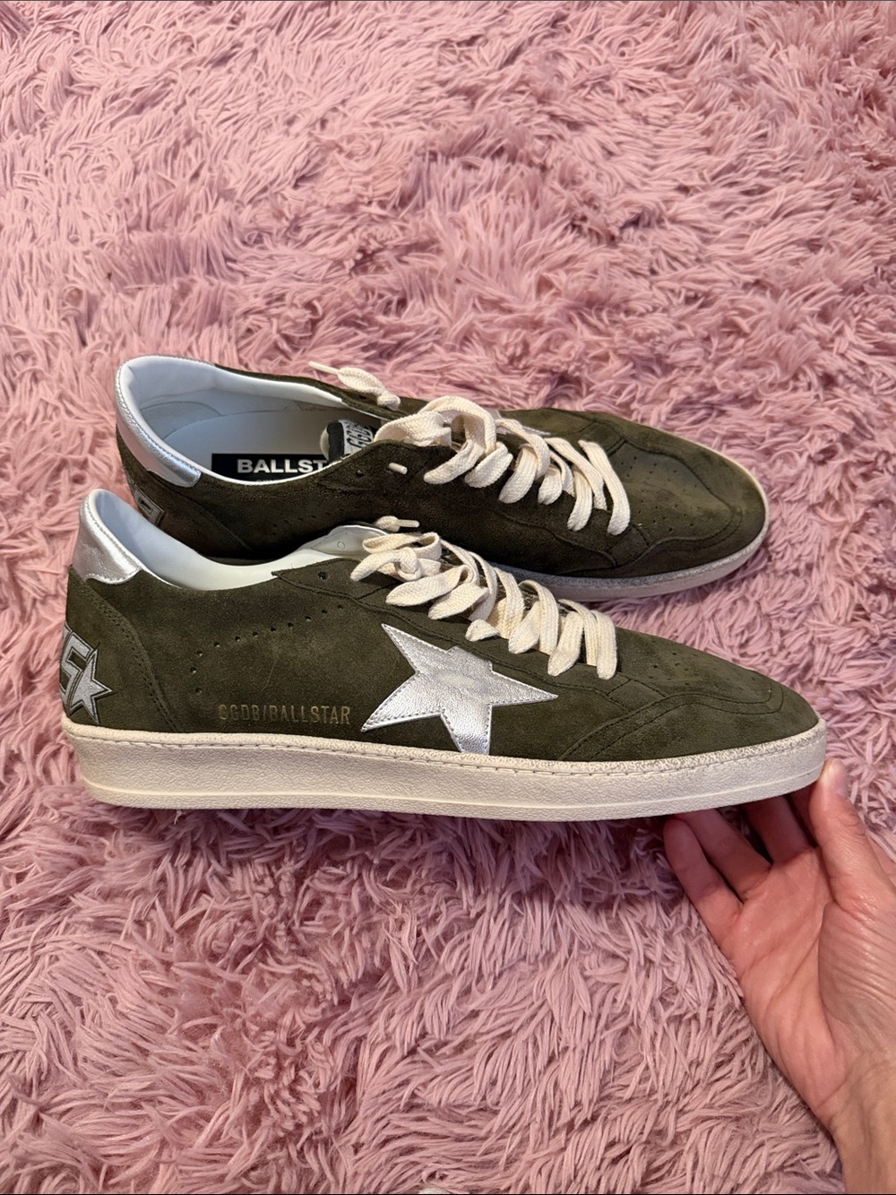 Golden Goose Suede Ballstars — Olive with Silver Star